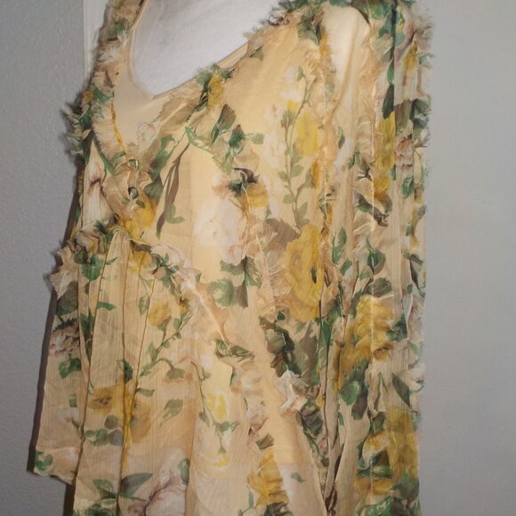 ANTHROPOLOGIE O.P.T. MS SIZE X-LARGE FLORAL PRINT RHEA SHEER CHIFFON BLOUSE - Picture 7 of 10